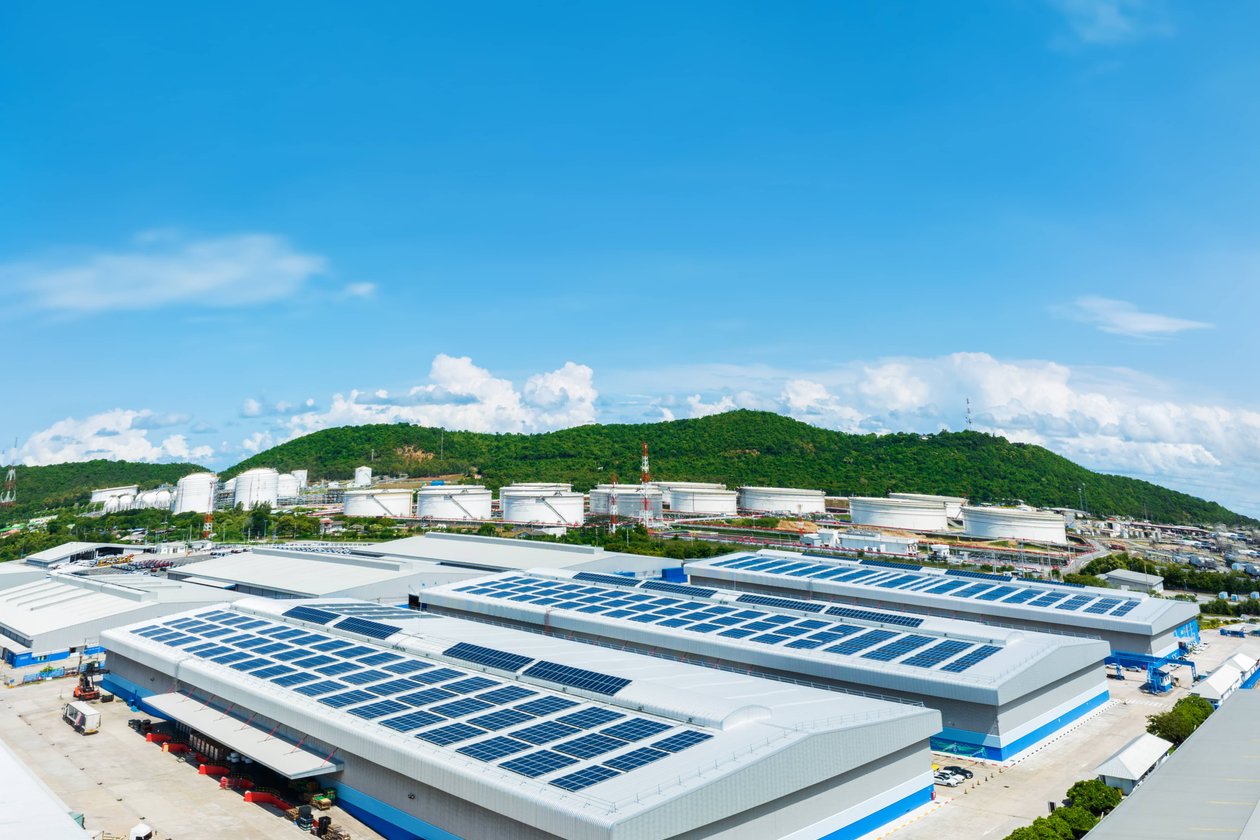 Residential solar system shown from driveway angle
